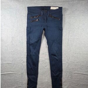 Rag & Bone JEAN Navy Blue Moto Skinny Pants with Exposed Zippers Size 25